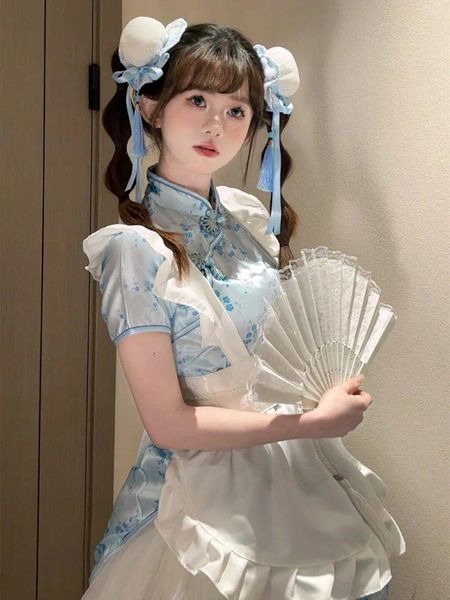 Ropa étnica 2024 Estilo chino Qipao Vestido Correa de hombro Conjunto de dos piezas para mujeres Lindo mejorado Hanfu moderno
