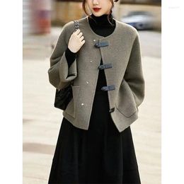 Vêtements ethniques 2024 Style chinois Top court Femme Automne Hiver Solide Manteau de laine Couleur Cheongsam Tangsuits chauds