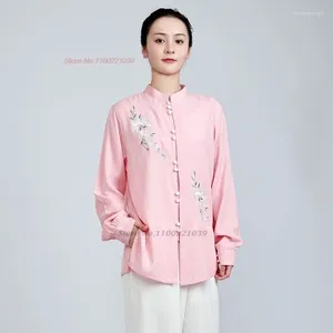 Vêtements ethniques 2024 Chinois Tai Chi Arts Martiaux Set Coton Lin Taiji Wushu Wing Chun Fleur Broderie Uniforme Performance sur scène