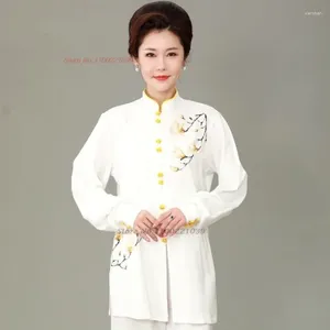 Vêtements ethniques 2024 Tai Chi Chi Martial Arts Clothes Taijiquan Wushu Uniform Vintage Flower Imprimer Team Competition Concours