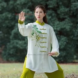 Vêtements ethniques 2024 Chinois Tai Chi Uniforme Wushu Pratique Arts Martiaux Wing Chun Fleur Imprimer Tops Pantalons Ensemble Sport de plein air