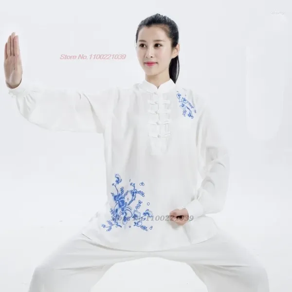 Ropa étnica 2024 Chino Tai Chi Wushu Uniforme Kungfu Ejercicio Nacional Flor Bordado Algodón Lino Artes Marciales Wingchun Set