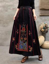 Vêtements ethniques 2024 Jupe traditionnelle chinoise National Flower broderie Satin Jacquard Folk Vintage Loose A-Line Dance Suit