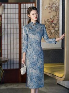 Vêtements ethniques 2024 chinois traditionnel imprimé Retro Cheongsam automne et hiver long ajustement mince et à manches longues à manches longues