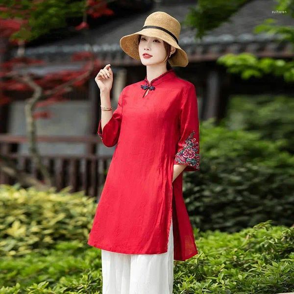 Vêtements ethniques 2024 Chinois Traditionnel Qipao Hanfu Top Femmes Style National Vintage Blouse Tang Costume Chemise