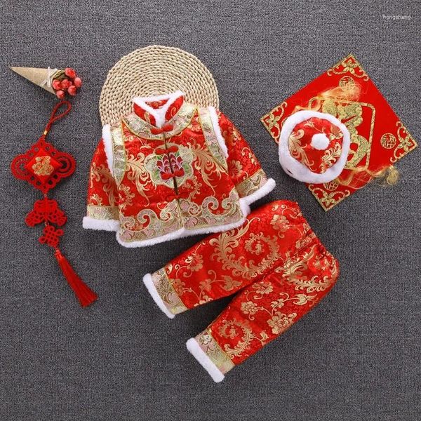 Ropa étnica 2024 Chino tradicional Hanfu para niños Niño y niña Año Traje Tang Traje festivo grueso Regalo de cumpleaños 3 piezas