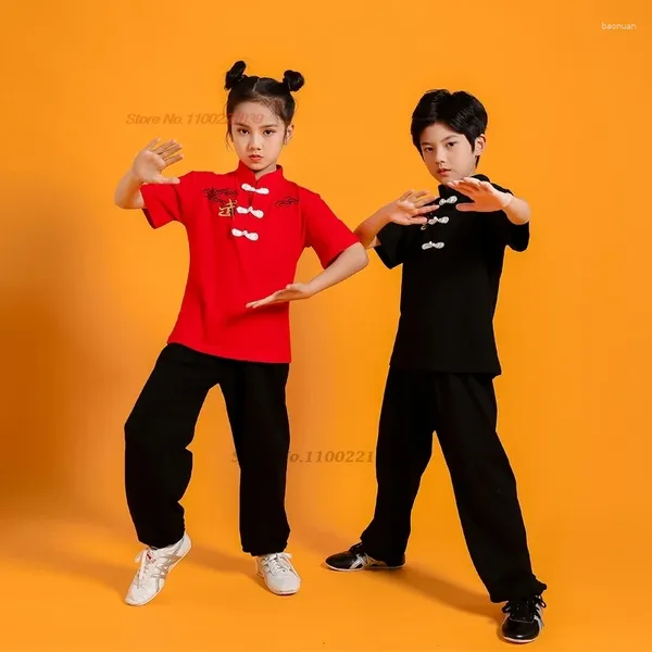 Ropa étnica 2024 Chino Vintage Niños Wushu Tai Chi Set Entrenamiento Artes Marciales Orientales Tops Pantalones