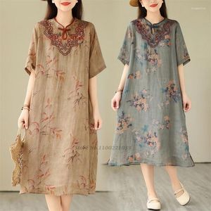 Vêtements ethniques 2024 Robe vintage chinoise améliorée Qipao National Flower broderie Cheongsam Oriental Folk A-Line