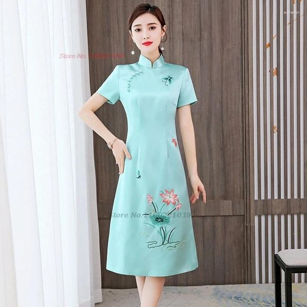 Ropa étnica 2024 Vestidos vintage chinos Boda Cheongsam Flor nacional Bordado Banquete Qipao Oriental Elegante Vestido de fiesta de noche