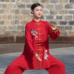 Vêtements ethniques 2024 Chinois Vintage Tai Chi Wushu Fleur Broderie Formation Tops Pantalons Ensemble Arts Martiaux Taijiquan Exercice