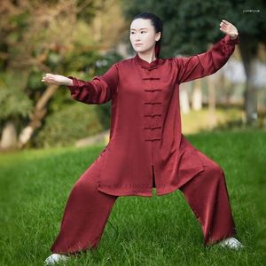 Etnische kleding 2024 Chinese Vintage Tai Chi Kungfu Performance Tops broek Satijnen set vechtsporten wushu uniform team