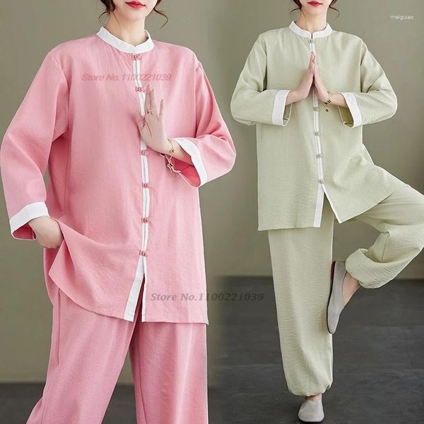 Ropa étnica 2024 Chino Vintage Tai Chi Martail Arts Uniforme Tops Pantalones Set Ji Wushu Deportes Ejercicio Mañana Caminar al aire libre