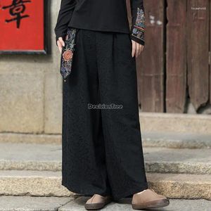 Vêtements ethniques 2024 Chinois Femmes National Style Spring and Automne Jacquard Cotton broderie élastique Taies larges de jambes larges T001