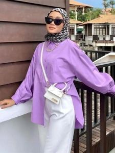 Vêtements ethniques 2024 Couleurs Fashion Abaya Shirt musulman Solid Blusas Elegant Spring été Femmes Long Blouse Tops turcs