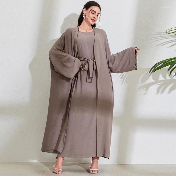 Ropa étnica 2024 Diseño Abaya Sets musulmanes Vestido de abrigo para mujeres 2 PC Suits Eid Ramadan Oración Garmán Islam Islam Turquía Modesta Vestidos Bropas