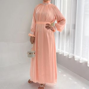 Etnische kleding 2024 Dubai Moslim bescheiden jurk voor vrouwen Elegante Arabische femme Stain Plain Abaya met islamitische vaste kalkoen lange mouw
