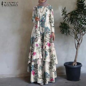 Vêtements ethniques 2024 Dubaï Turquie Maxi Sundress ZANZEA Femmes Vintage Floral Imprimé Abaya Hijab Robe Musulman Islamique Robe Robes Lâches