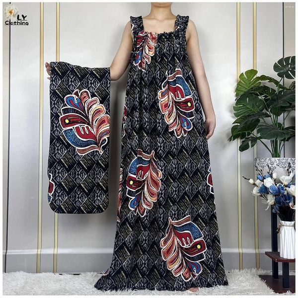 Ropa étnica 2024 Dubai Mujeres Vestidos sin mangas de verano Algodón Tie-dyed African Dashiki Maxi Lady Moda Elegante Robe Vestidos sueltos