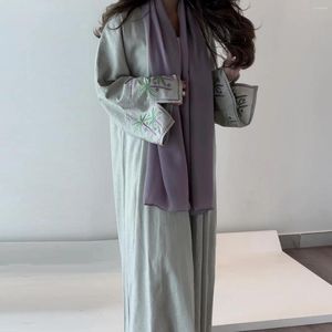 Ropa étnica 2024 Eid árabe saudí Dubai Abaya mujeres moda bordado vestido largo suelto musulmán cardigan Islam Hijab abierto Abayas
