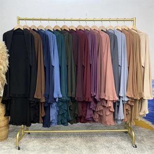 Etnische kleding 2024 Eid Ruffle vrouwen Abaya Kimono traditionele moslimgebed sjaal Burqa khimar één laag nida crêpe niqab hijab nikab