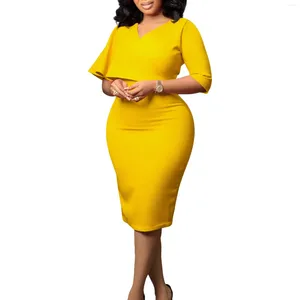 Vêtements ethniques 2024 Robes africaines élégantes pour femmes Half manche en V-cou rose jaune bleu foncé fossé