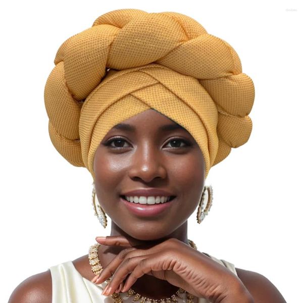 Vêtements ethniques 2024 Tresses exagérées Turban Cap pour femmes Fil d'or Africain Auto Gele Headtie Nigeria Head Wraps Femme Headpiece