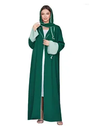 Vêtements ethniques 2024 Mode élégante femme musulmane robe épissé couleur unie avec foulard Jalabiya manches longues cardigan moyen-orient abaya