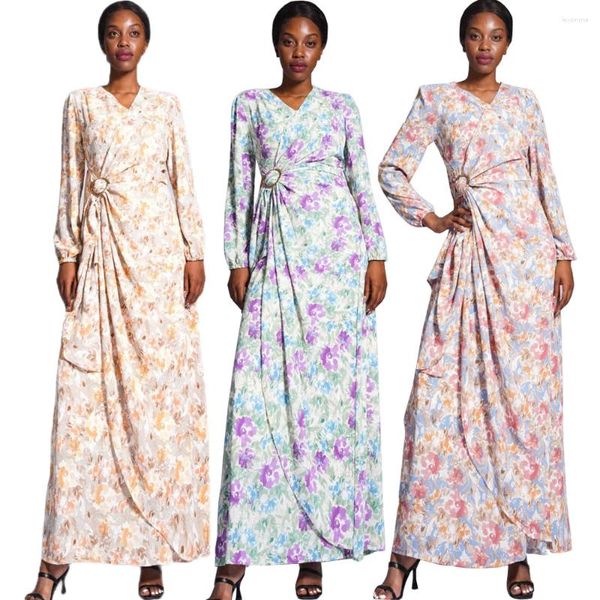 Vêtements ethniques 2024 Mode Floral Print Abaya Femmes Musulman Longue Maxi Robe Turquie Arabe Robe A-Line Robes Slim Party Kaftan Robes