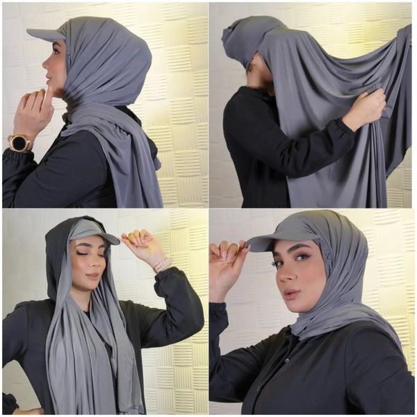 Vêtements ethniques 2024 Fashion Femmes Hijab Baseball Caps avec écharpe instantanée en jersey Prêt à porter Accessoires islamiques