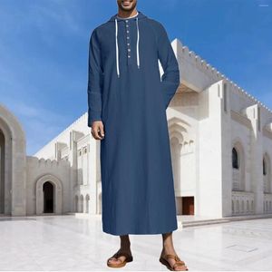 Vêtements ethniques 2024 Islam Men Solid Muslim Abaya Hoodies Robe Saudi Arabe à manches longues Kaftan Summer Jubba Thobe pour Qami Homme