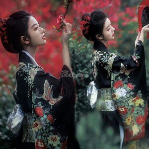 Etnische kleding 2024 Japanse stijl traditionele kimono dames formele pography retro zwarte dagelijkse badjas