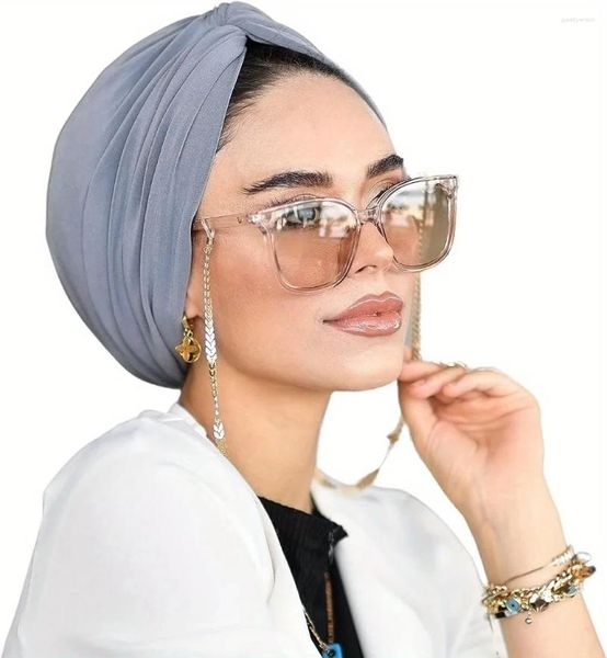 Vêtements ethniques 2024 nœud hijab turban chapeau de couleur solide plissée têtes enveloppe érafacturée élastique de chimio-cap