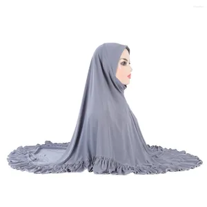 Etnische kleding 2024 Grote vaste kleur gegolfd hijab voor vrouwen gladde sjaal sjaal Arabische tulband moslim hoed trui eenvoudig 95x80 cm