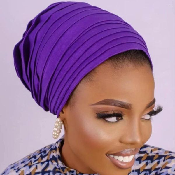 Ropa étnica 2024 Última boda africana nigeriana hecha a mano Gele Mujeres Hijab Turban Quimioterapia Cabezal Color Color Sombrero Para Turbante Mujer