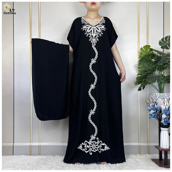 Vêtements ethniques 2024 Dernière costume musulman pour femmes manches courtes Pure Couleur Coton Prière Tenue Africaine Abayas Robes Femme Robe avec