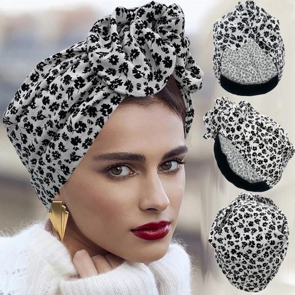 Vêtements ethniques 2024 Léopard imprimé Turban Cap Coton Lady Twisted Head Wraps Français Rétro Femme Bonnet Chapeau Couverture De Cheveux Bonnets
