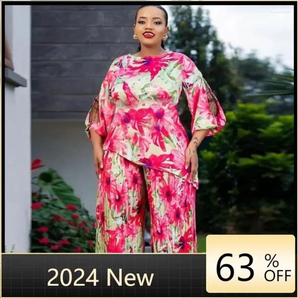 Vêtements ethniques 2024 Luxe en ensembles africains assortis pour femmes élégantes dames soirée léopard plus taille Dashiki pantalons et costumes costumes