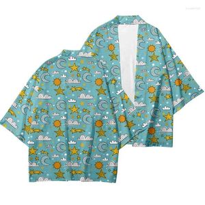 Etnische kleding 2024 Mannelijke en vrouwelijke Japanse traditionele Kimono -kinderen Fun Sly Sky Sky Patroon 3D Gedrukte straatcomfort Haori Toga Yukata