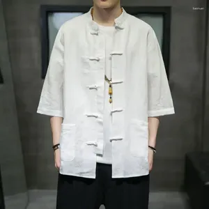Vêtements ethniques 2024 Hommes Style Chinois Hanfu Chemise Hommes Tops Tang Costume Lin Solide Chemises Traditionnelles Mâle Coton Kimono M-5XL
