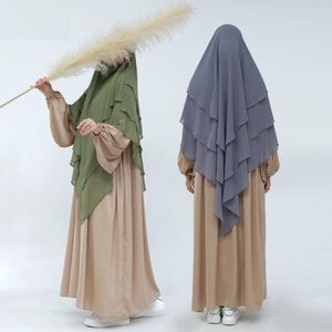 Vêtements ethniques 2024 Moyen-Orient Dubaï Turquie Long Hijab 3 couches Khimar Femmes Musulmanes Écharpe de prière Islamique Cothing Arabie Arabe Foulard