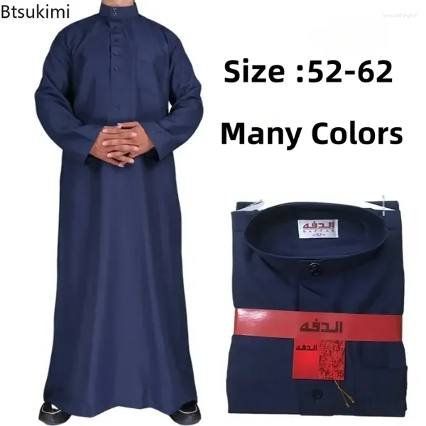 Ropa étnica 2024 Oriente Medio Hombres musulmanes Vestido de manga larga Jubba Thobe Ramadán Eid Dishdasha Robe Islámico Kaftans Árabe