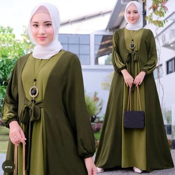 Vêtements ethniques 2024 Abayas modestes Femmes décontractées Musulman Long Manches Maxi Robes Ramadan Kaftan Islamic Dubai Arabe Robe Eid Party Jalabiya
