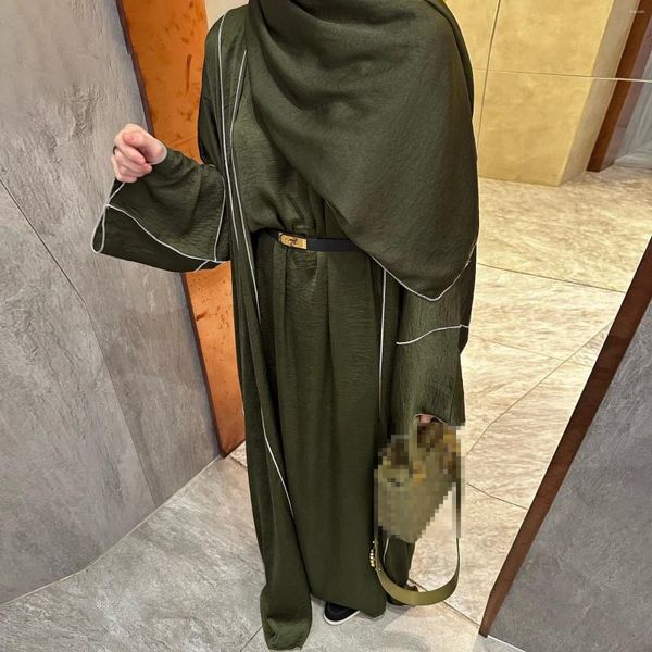 Vêtements ethniques 2024 Robe modeste ouverte Abaya et Hijab 3 pièces Costumes pour femmes Eid Ramadan Ensembles musulmans Kimono Manteau élégant Islam