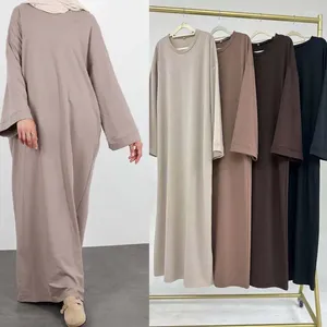 Vêtements ethniques 2024 Robe modeste Couleur unie Robes intérieures Femmes musulmanes Dubaï Abaya Eid Ramadan Islam Turquie Robe arabe