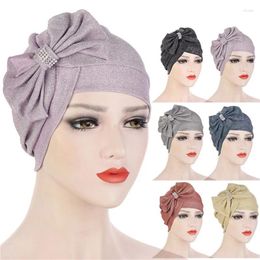 Ropa étnica 2024 multicolor brillo bowknot moda sombrero turbante frente al frente de la cara grande turbantes de diamantes para mujeres musulmán