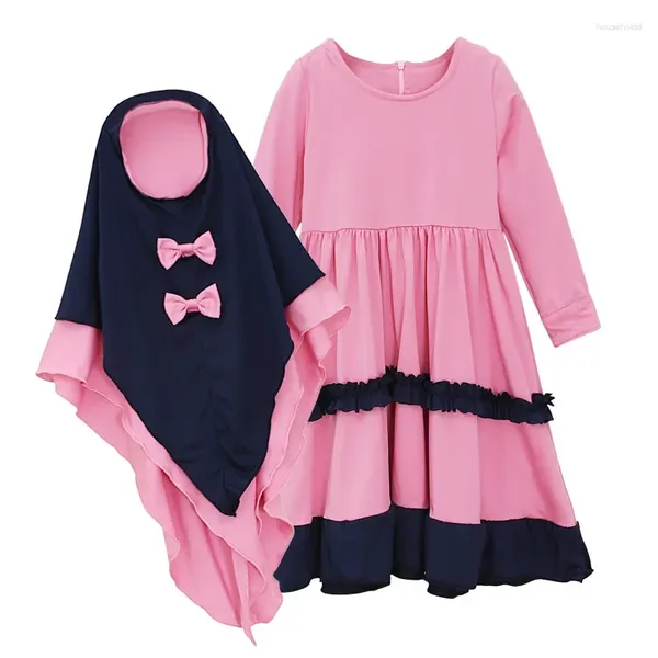 Ropa étnica 2024 Musulmán 2 piezas Conjunto Niñas Princesa Vestido Niños Abaya Hijab Islámico Niños Oración Vestido Kaftan Ramadán Árabe