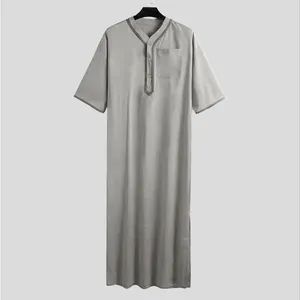 Vêtements ethniques 2024 Hommes musulmans jubba thobe stand collier islamique arabe kaftan couleur solide bouton kimono modle robe saoudie chemises