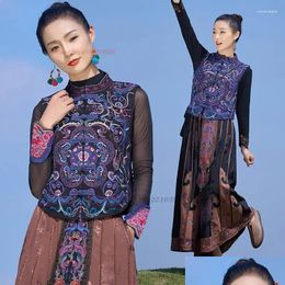 Etnische kleding 2024 Nationaal Harajuku Gilet Flower Borduurwerk Chinese Hanfu Tops Vintage mouwloze jasje Wilatcoat Drop deli Dhbnp