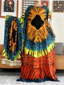 Vêtements ethniques 2024 New Abaya Ladys Robe With Big Scarf African Summer Femmes Short Slve Dashiki imprimé Floral Loose Islam Coton Coton T240510