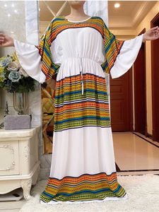 Vêtements ethniques 2024 Nouveau Africain Kaftan Femmes Coton Abaya Robes Batwing Slve Loose Style Dashiki Dubai Stripe Lady Elastic Waistband Robe T240510